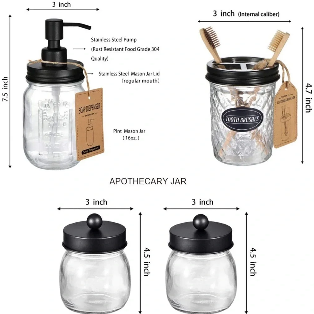 6 piece bathroom set soap dispenser toothbrush holder jars soap holder & basket